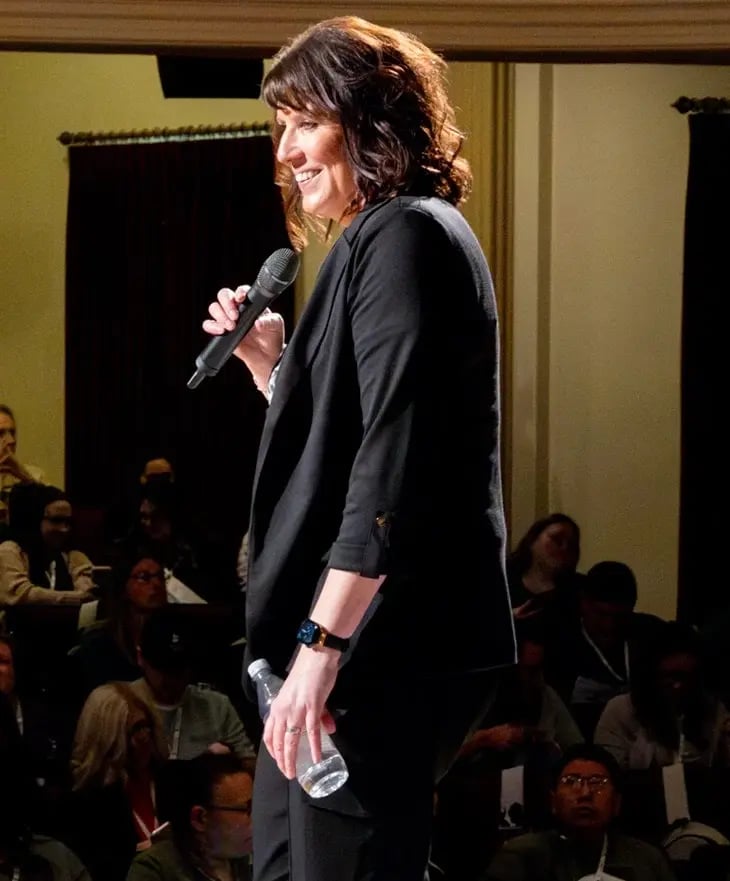 President Brenda Connelly speaking at a keynote