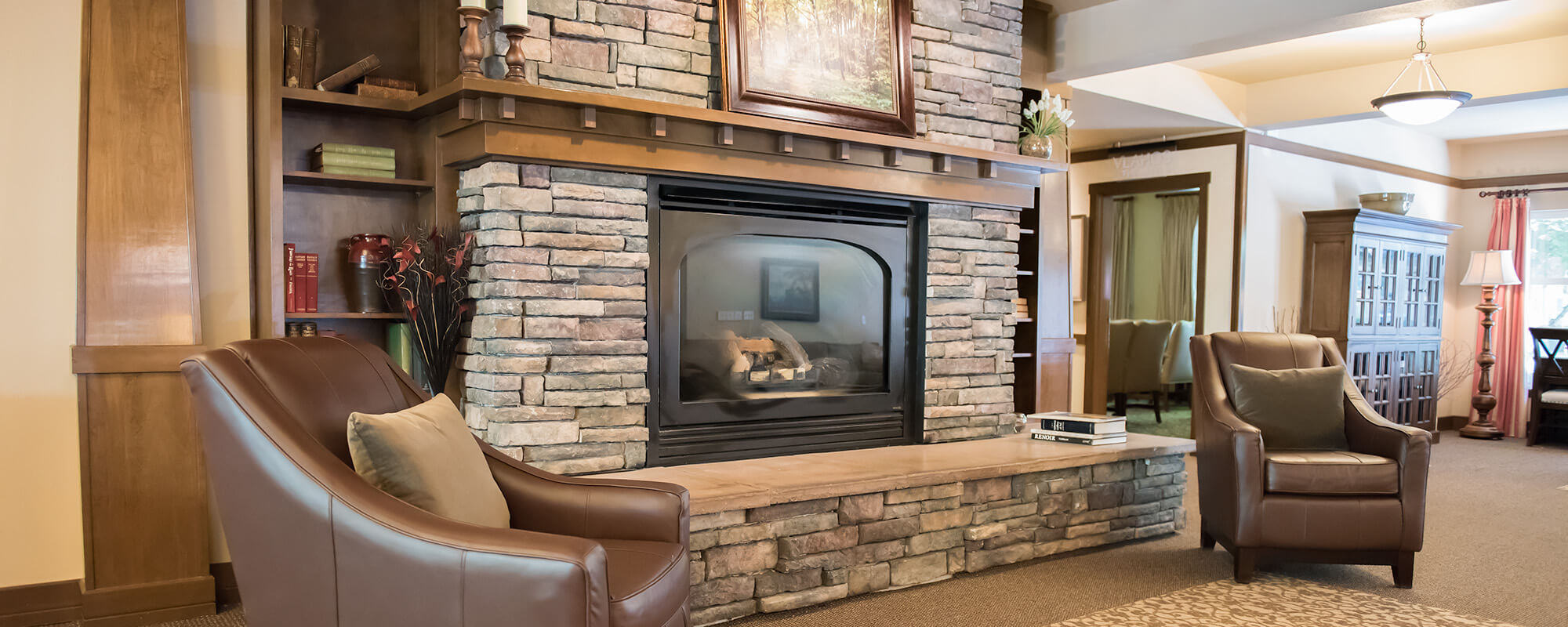 Fireplace common area at the Wilsonville community
