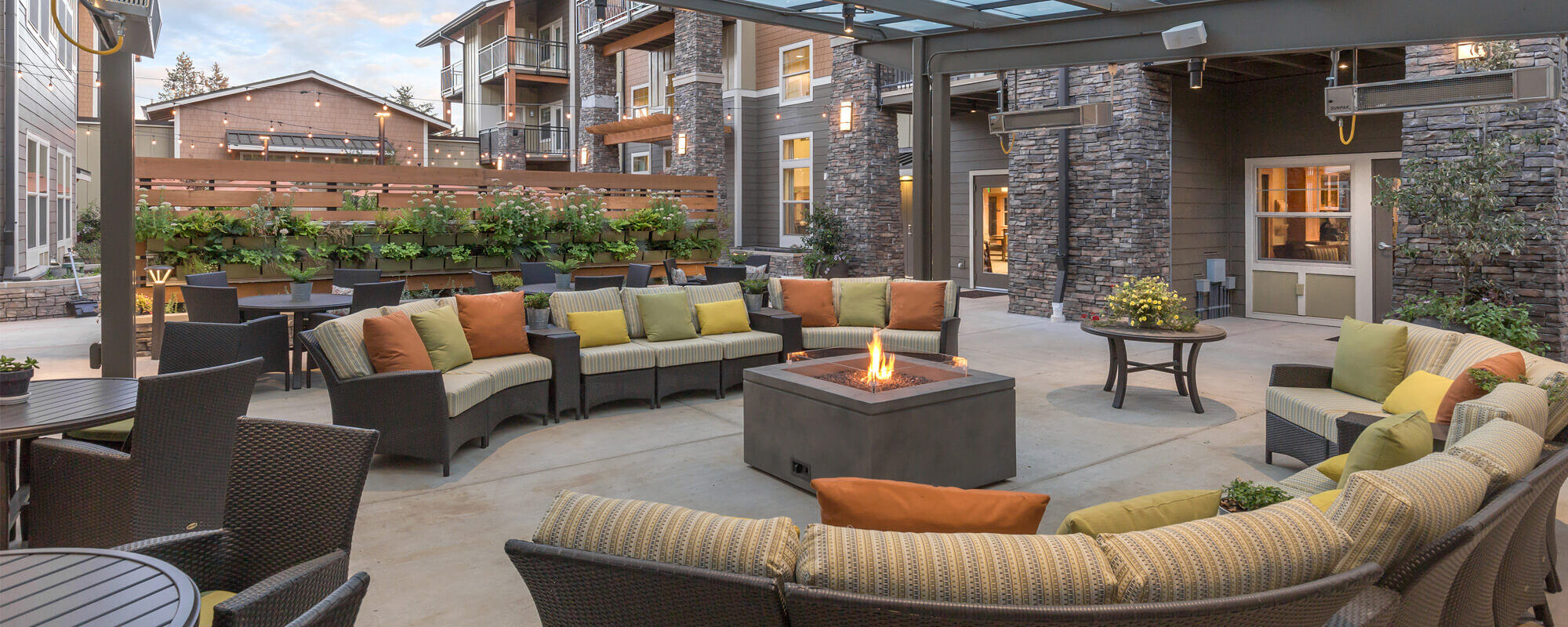 Firepit area at Greer Gardens community