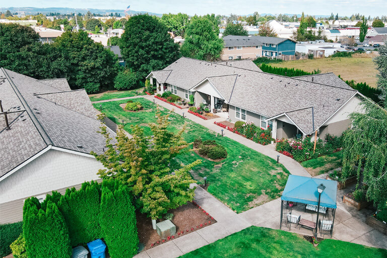Exterior overhead picture of the Lancaster Village community