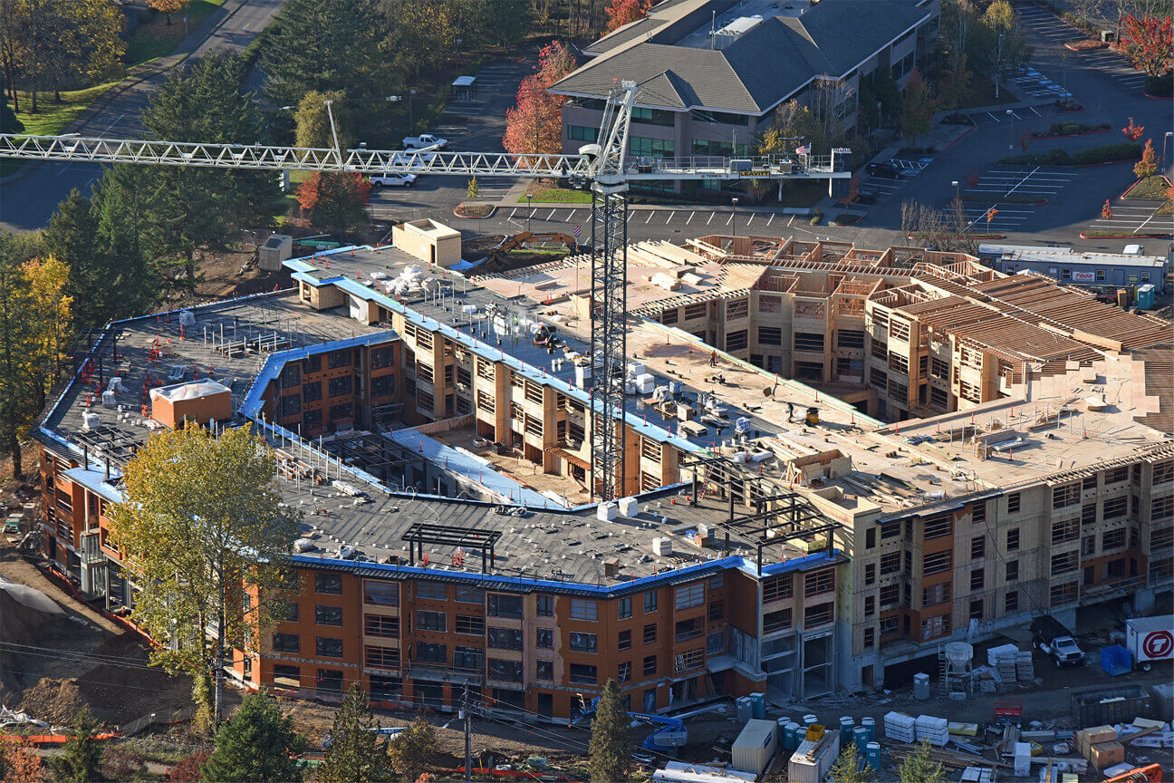 The Springs at Lake Oswego as it was under construction on the corner of Boones Ferry and Kruse Way.