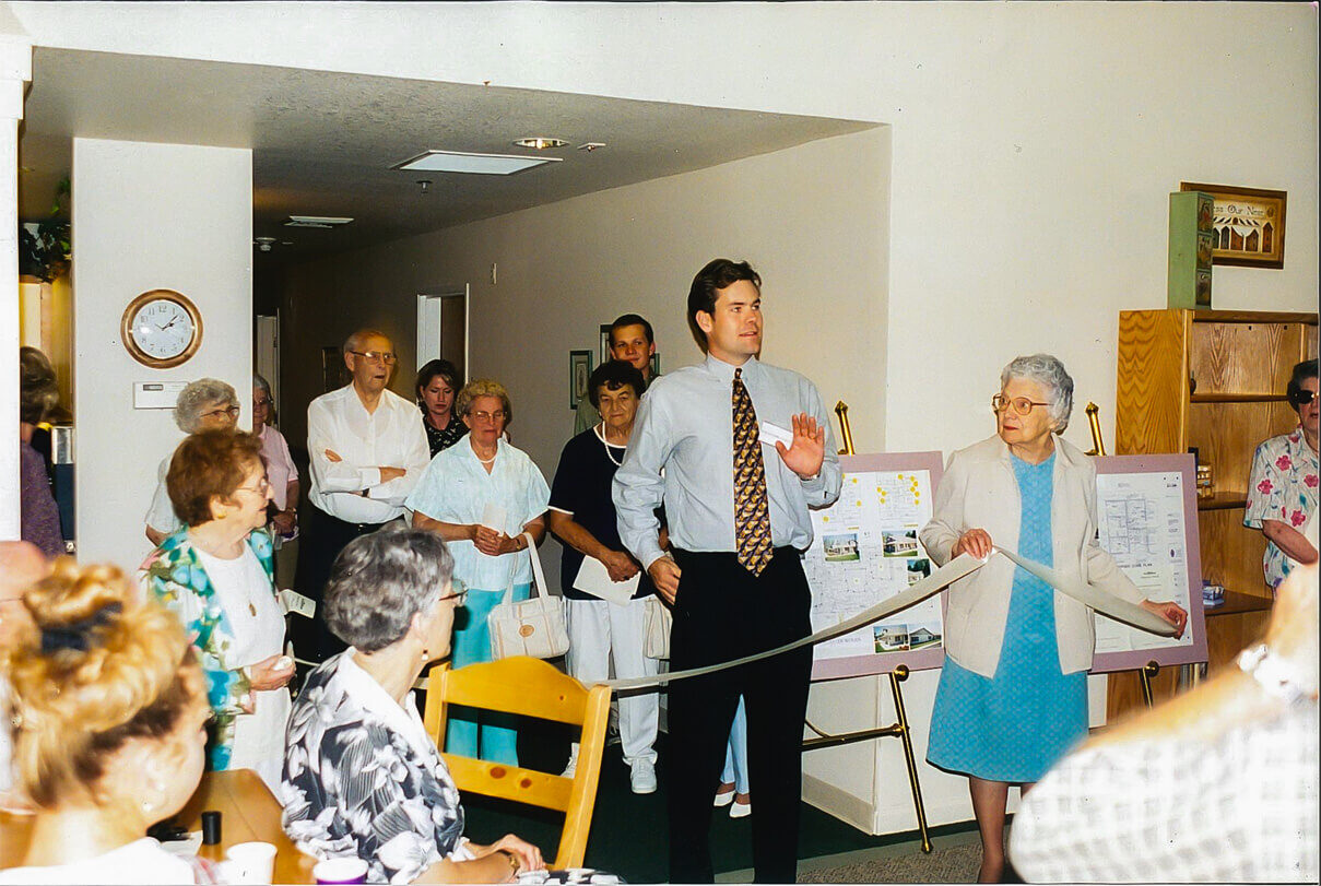 Fee Stubblefield at the opening of the first Springs Living community in Salem, Oregon, alongside his grandmothers, Lillian Stubblefield and Esther Short.