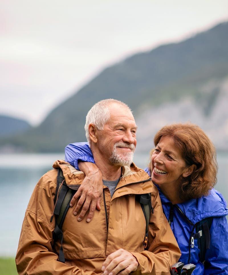 elderly couple hiking in the pacific northwest in Issaquah near Seattle Washington