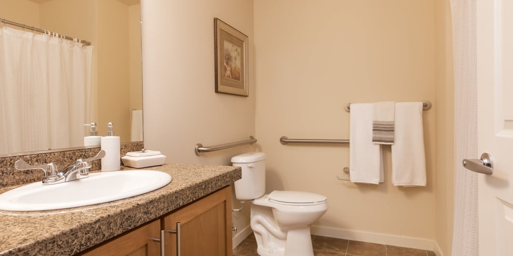 Bathroom in independent living apartment at The Springs at Tanasbourne in Hillsboro, Oregon