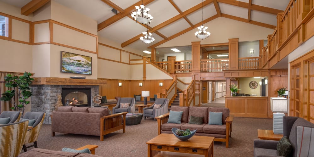 Gorgeous front lobby at The Springs at Clackamas Woods in Milwaukie, Oregon