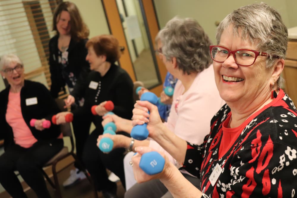 Residents partaking in fitness class at The Springs at Missoula in Missoula, Montana.