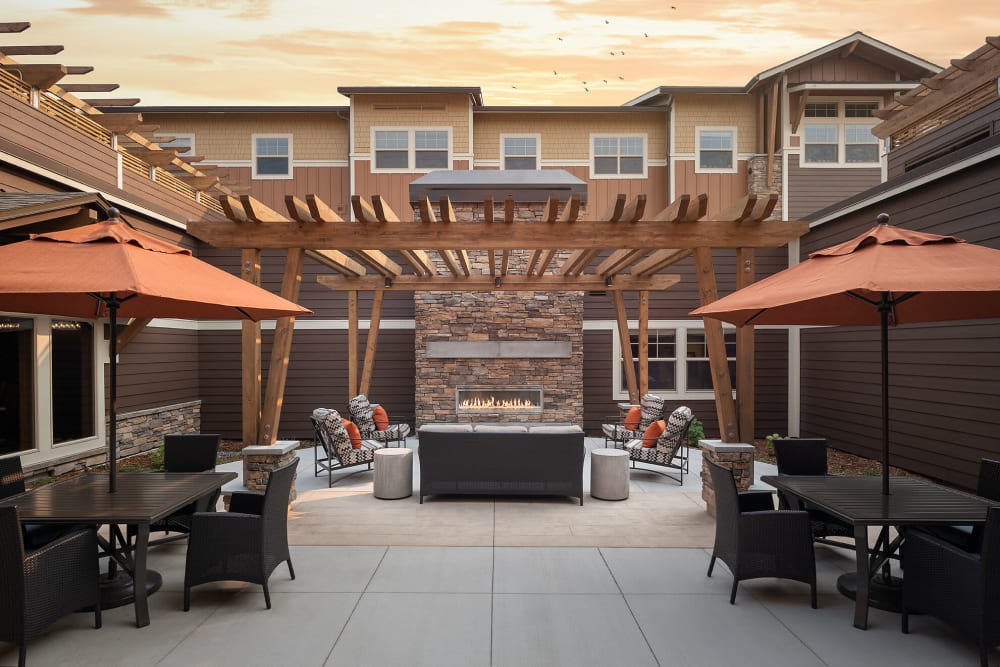 Relaxing patio with modern decor at The Springs at Bozeman in Bozeman, Montana