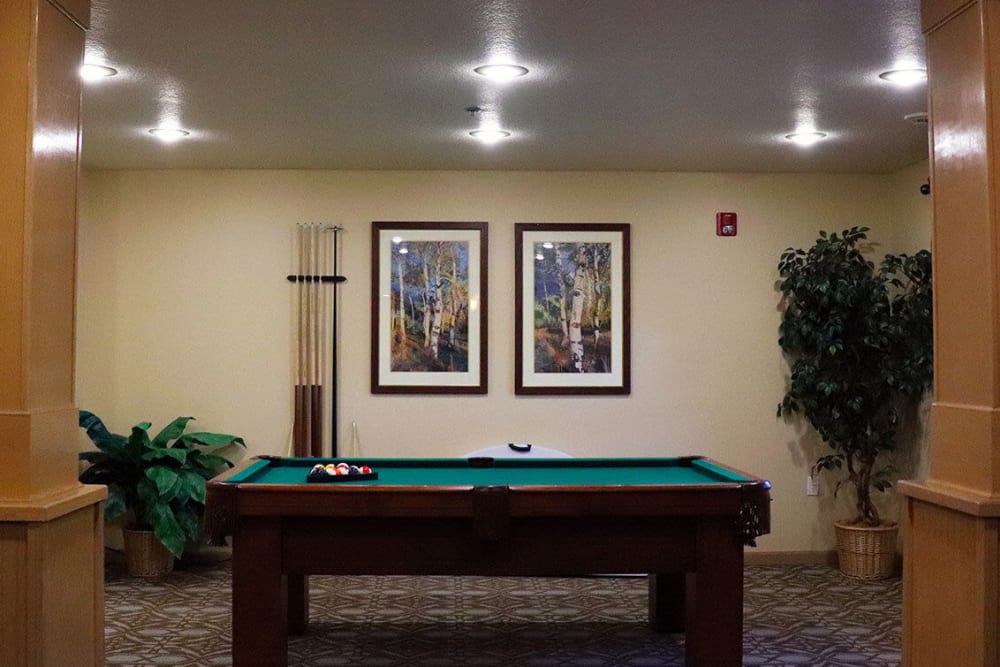Deluxe game room complete with billards table at The Springs at Sunnyview in Salem, Oregon