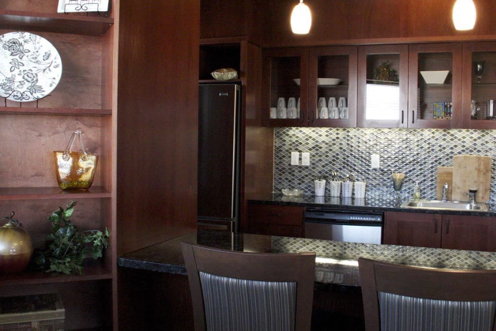 Elegant bar complete with oak finish at The Springs at Mill Creek in The Dalles, Oregon
